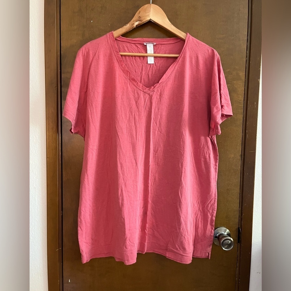Hanro Pink Drop Sleeve V-neck Tee